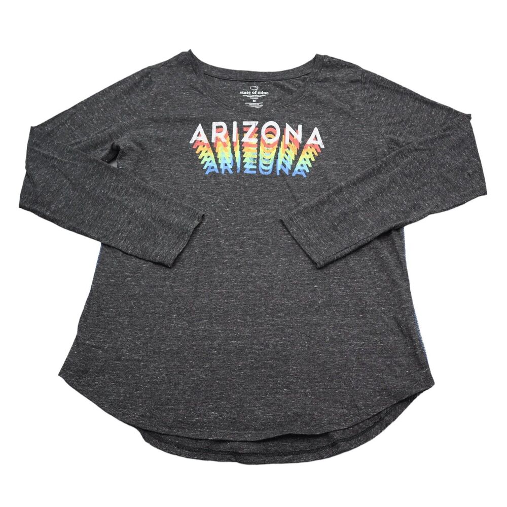 State Of Mine Shirt Womens M Gray Long Sleeve Graphic Print V Neck Pullover